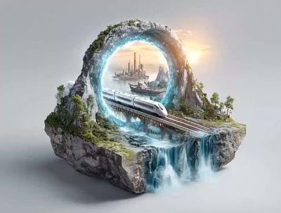 火车穿越的3D创意