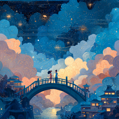 七夕海报插画现代抽象艺术