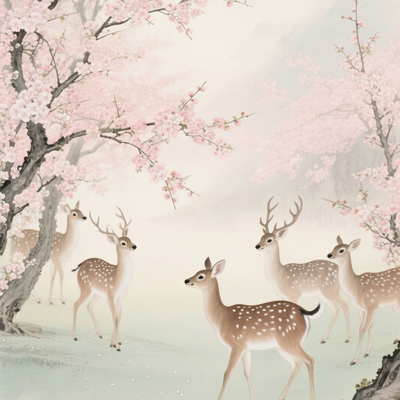 宋代花鸟画风森林麋鹿