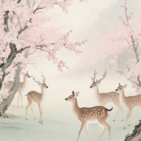 宋代花鸟画风森林麋鹿