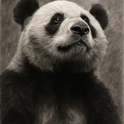 木炭画风熊猫黑白画