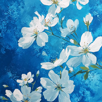藏蓝色小百花水彩画