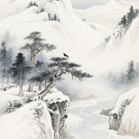 宋代山水画风格的冬季风景图